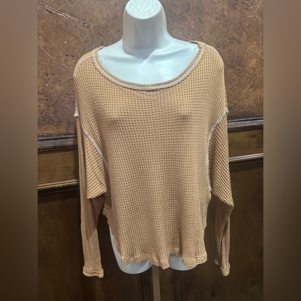 NWOT SIZE S/M By Together Tan Long Sleeve Waffle Knit Top